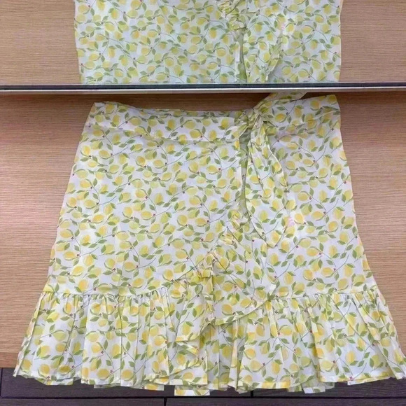NWT SOLID & STRIPED Corey Pareo Coverup Wrap Skirt Cotton Lemon Print Yellow S - Picture 2 of 5